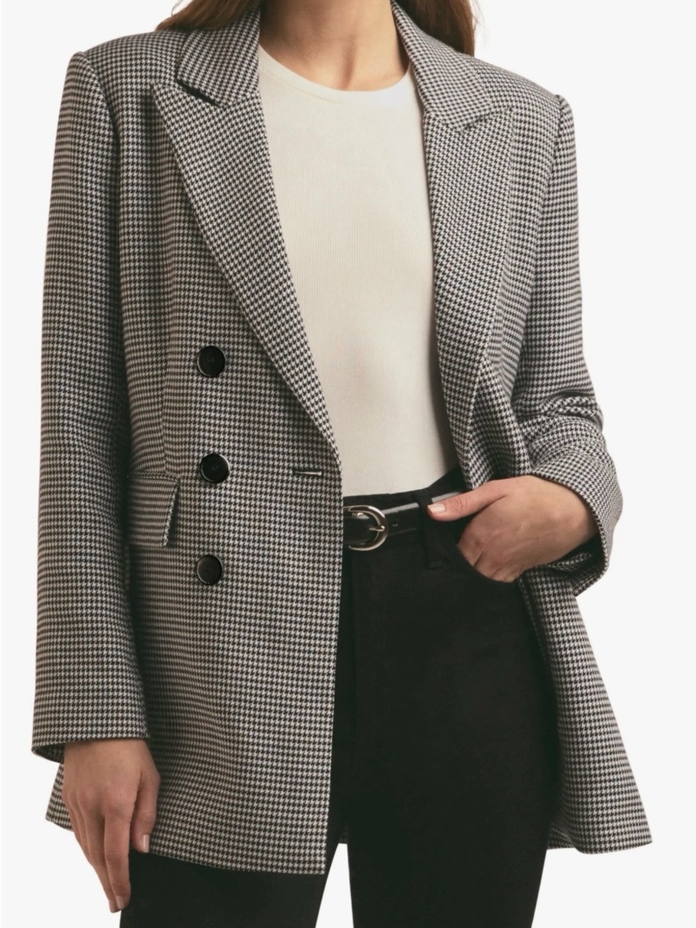 Favorite Daughter Black & White Houndstooth Double-Breasted Blazer Size SM/M